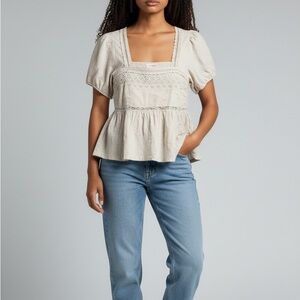 Babydoll top with crochet detail boho prairie size m embroidered